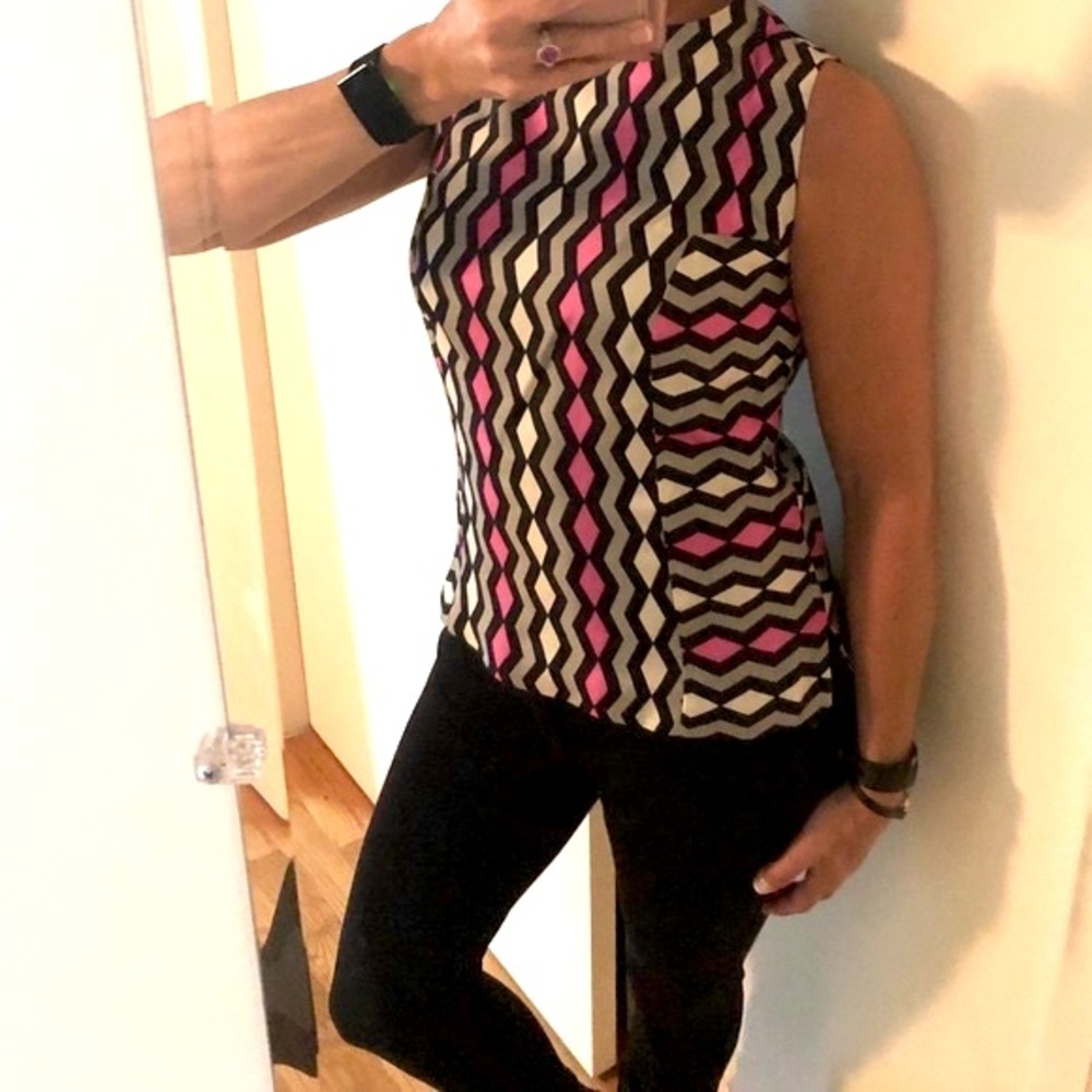 Milly Pink and Black Geometric Patterned Top - Picture 2 of 8
